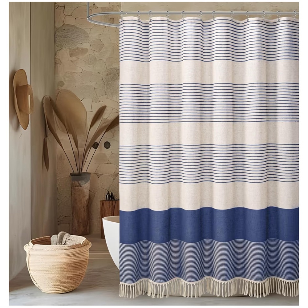 Striped Blue and Cream Shower Curtain